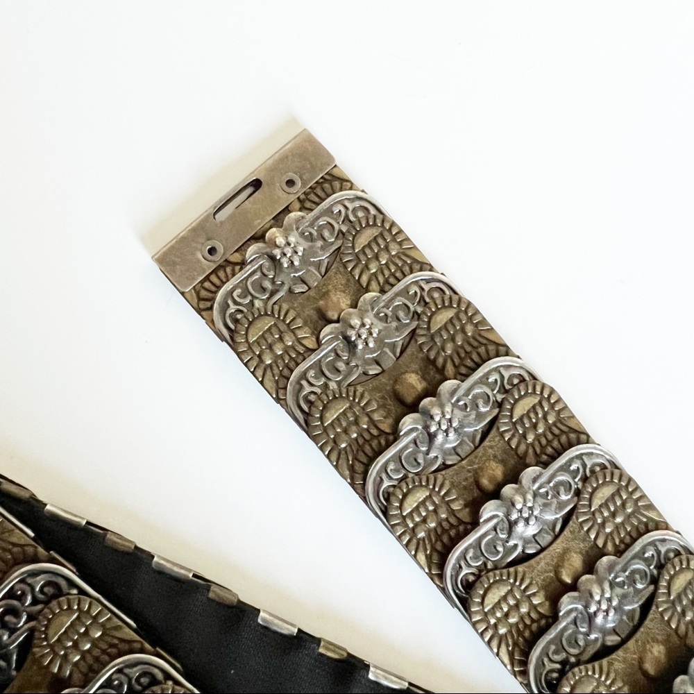 Antique Silver Bronze Metal Beaded Rhinestone Buckle Elastic Band Belt 31 - Picture 9 of 14
